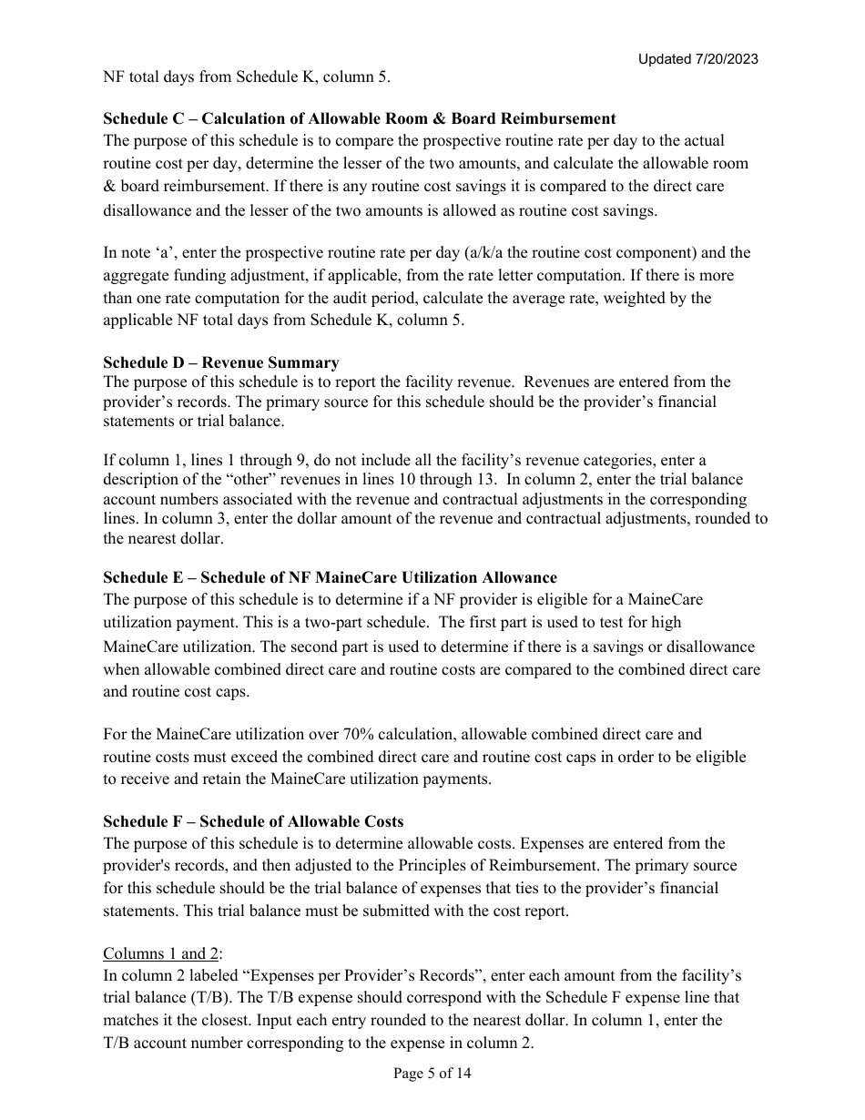 Instructions for Mainecare Cost Report for Multilevel Nursing Facilities With 2 Rcf Units - Maine, Page 5