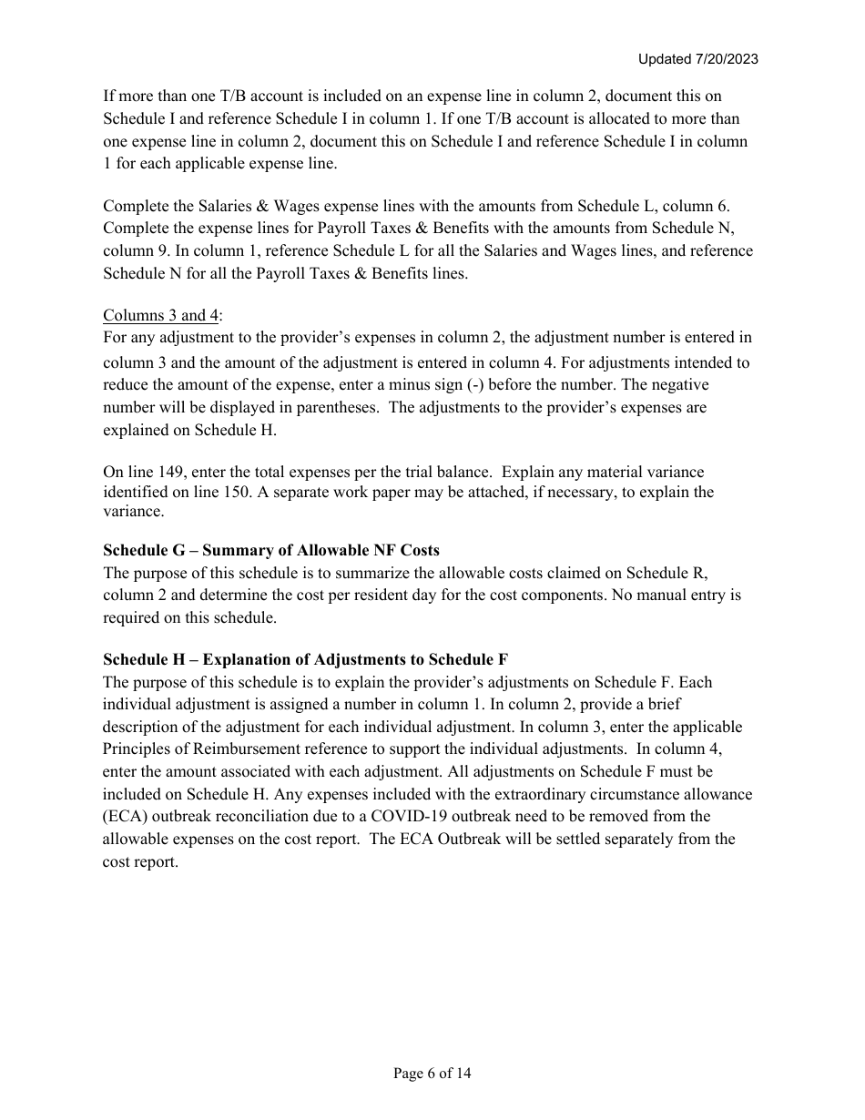 Instructions for Mainecare Cost Report for Multilevel Nursing Facilities With 2 Rcf Units - Maine, Page 6