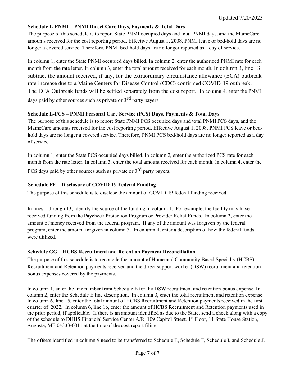 Instructions for Mainecare Cost Report for Appendix F Private Non-medical Institutions (Pnmi) - Maine, Page 7
