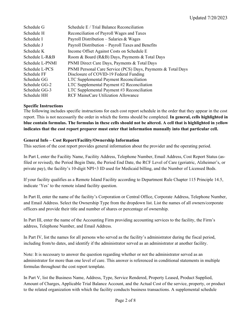 Instructions for Mainecare Cost Report for Appendix C Private Non-medical Institutions (Pnmi) - Maine, Page 2