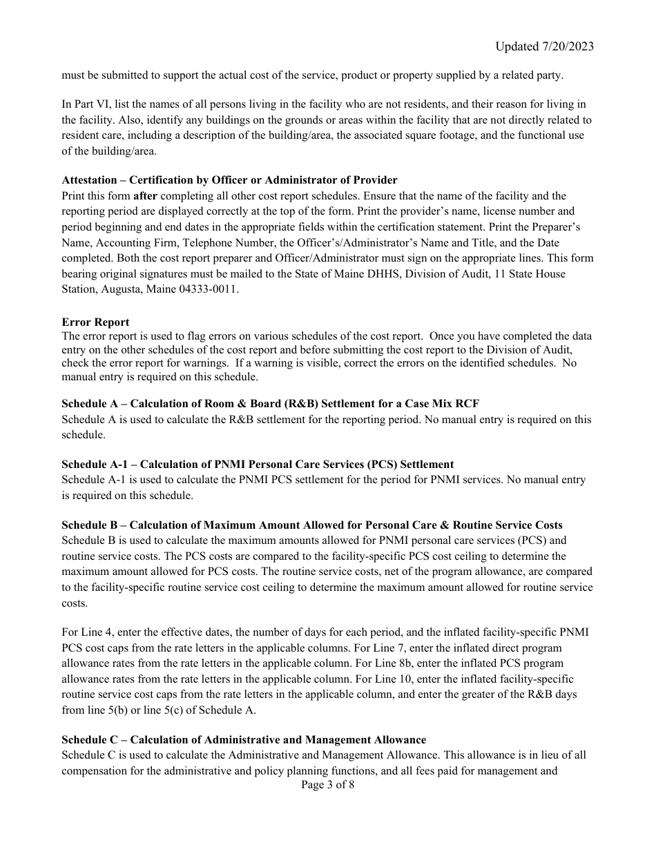 Instructions for Mainecare Cost Report for Appendix C Private Non-medical Institutions (Pnmi) - Maine, Page 3