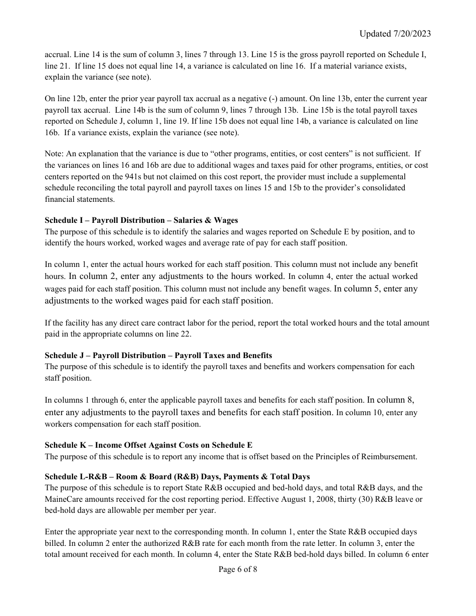 Instructions for Mainecare Cost Report for Appendix C Private Non-medical Institutions (Pnmi) - Maine, Page 6