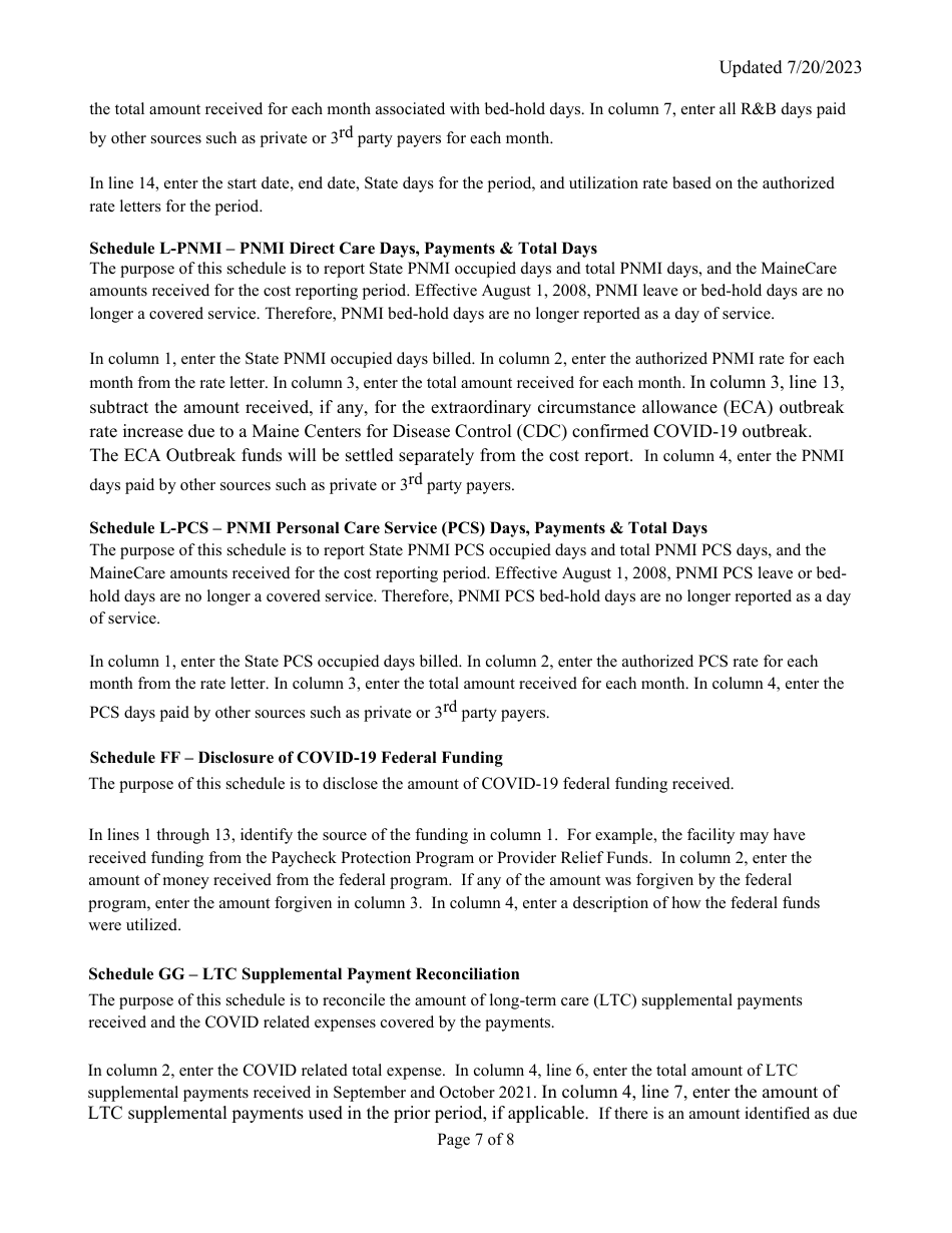 Instructions for Mainecare Cost Report for Appendix C Private Non-medical Institutions (Pnmi) - Maine, Page 7