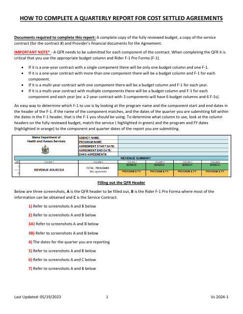 Instructions for Quarterly Report of Revenue and Expenses - Maine Download Pdf