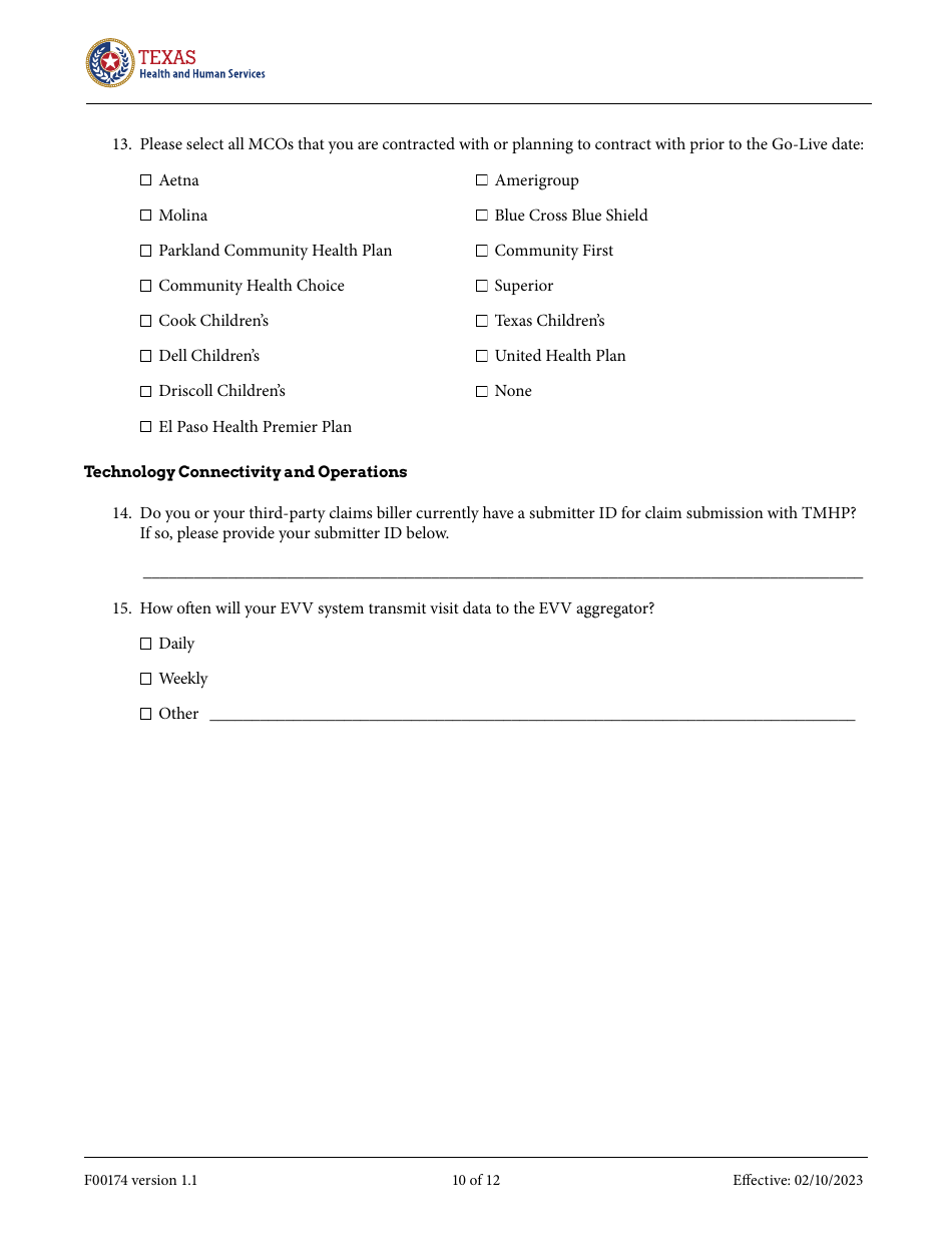 Form F00174 Electronic Visit Verification Proprietary System Request Form - Texas, Page 10