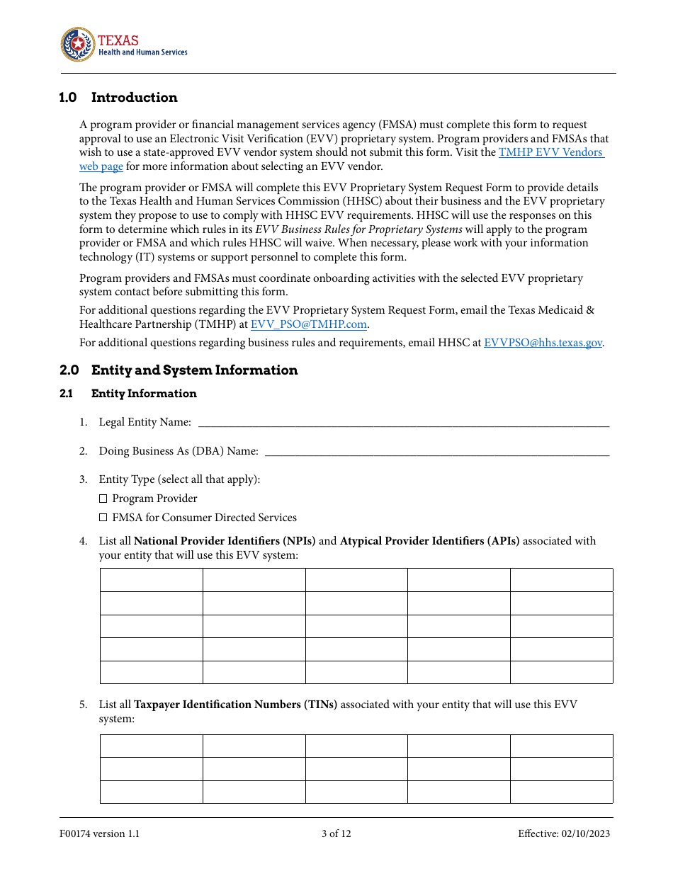 Form F00174 Electronic Visit Verification Proprietary System Request Form - Texas, Page 3