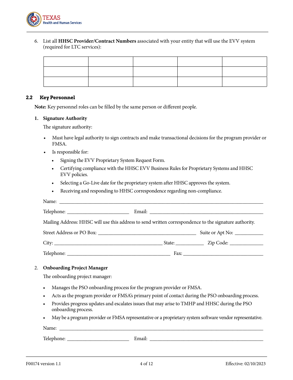Form F00174 Electronic Visit Verification Proprietary System Request Form - Texas, Page 4