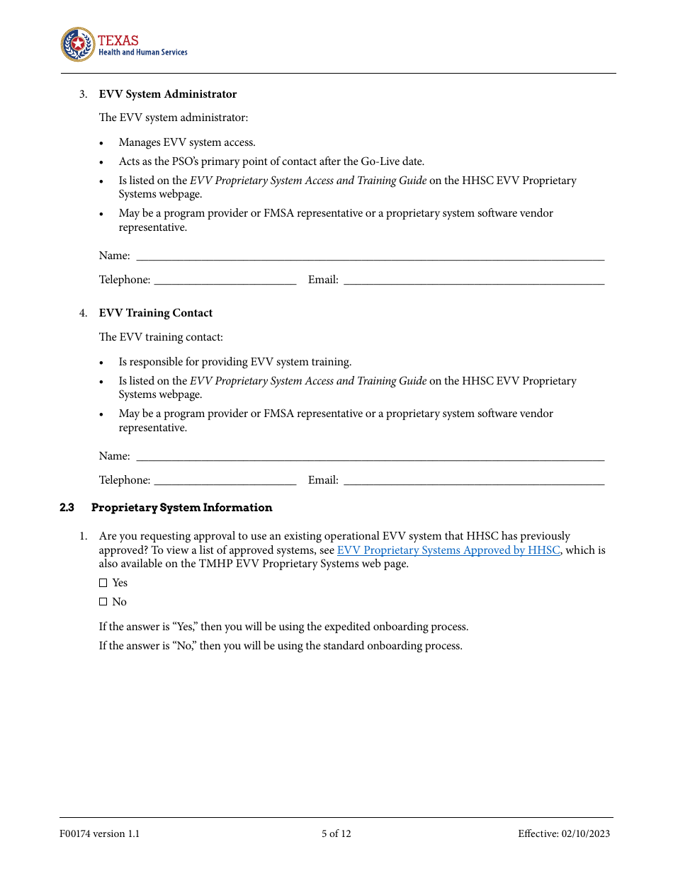 Form F00174 Electronic Visit Verification Proprietary System Request Form - Texas, Page 5