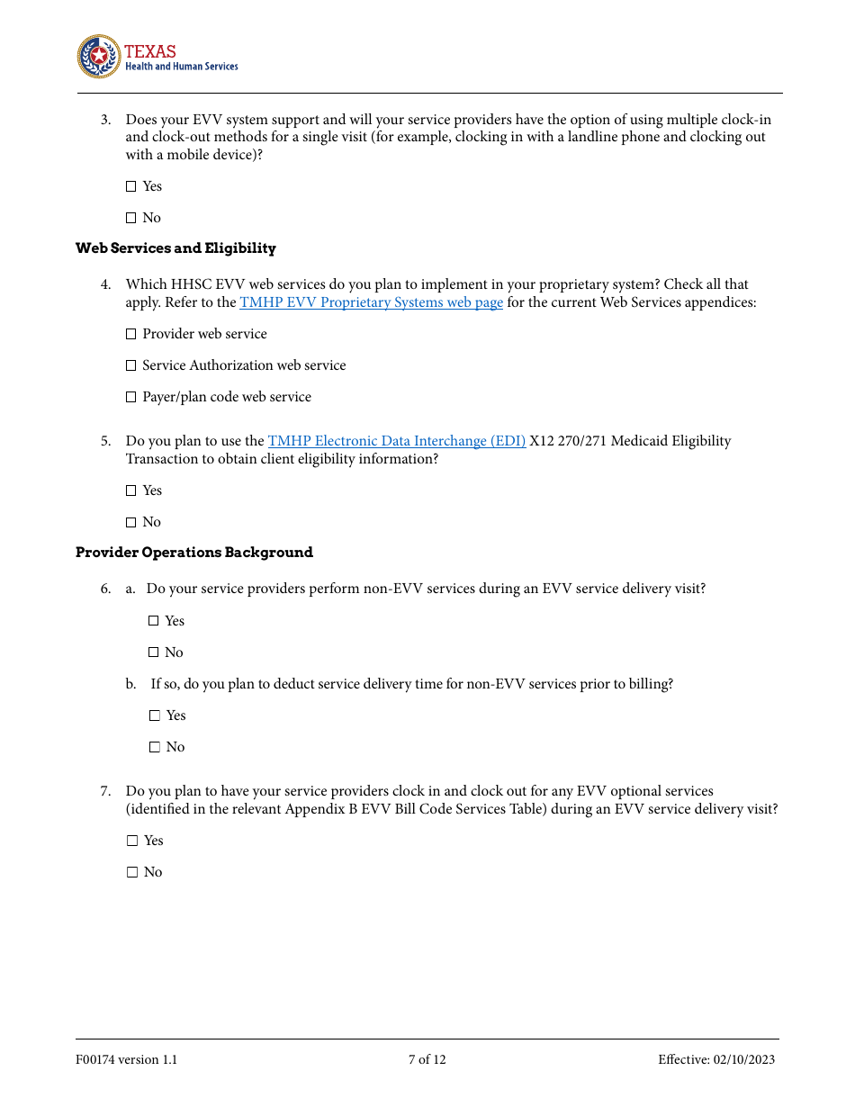 Form F00174 Electronic Visit Verification Proprietary System Request Form - Texas, Page 7