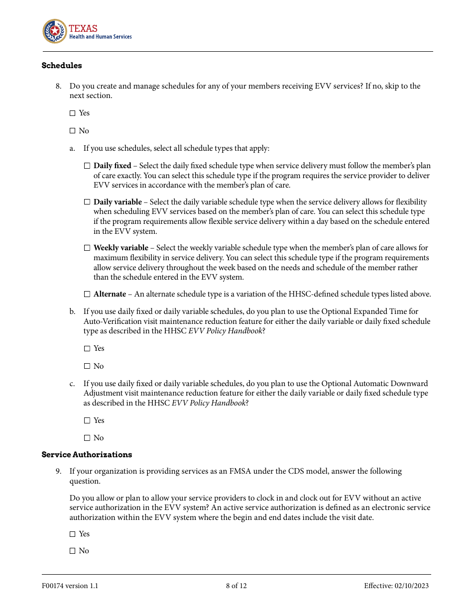 Form F00174 Electronic Visit Verification Proprietary System Request Form - Texas, Page 8