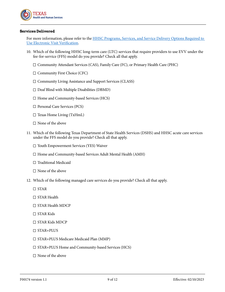 Form F00174 Electronic Visit Verification Proprietary System Request Form - Texas, Page 9