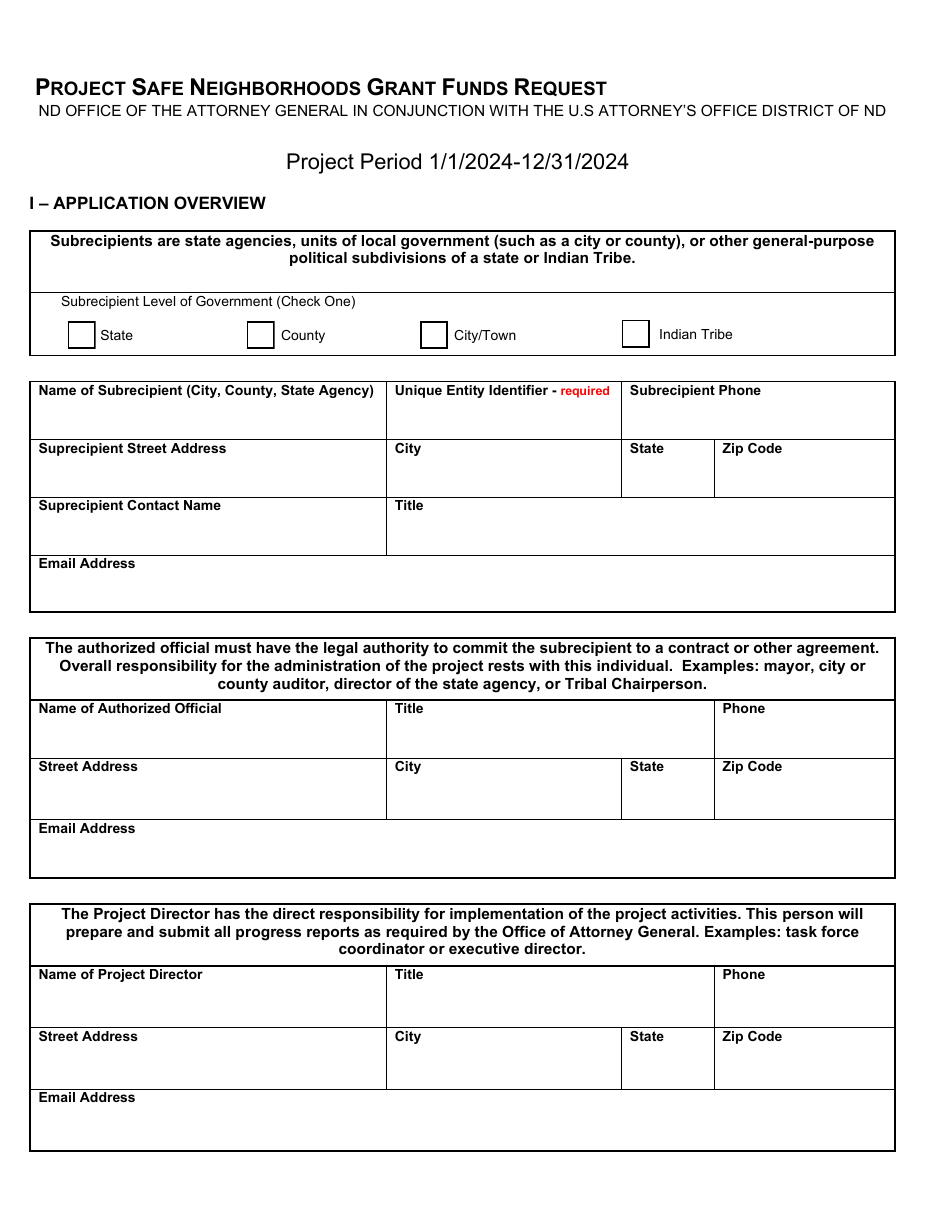 2024 North Dakota Project Safe Neighborhoods Grant Funds Request
