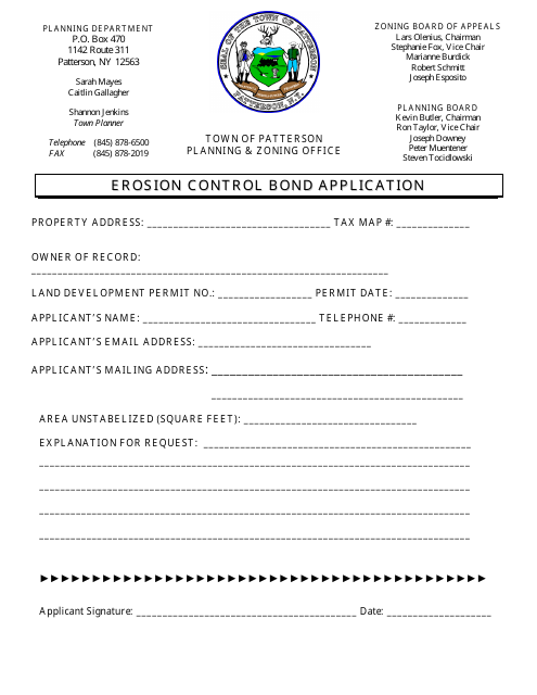Erosion Control Bond Application - Town of Patterson, New York