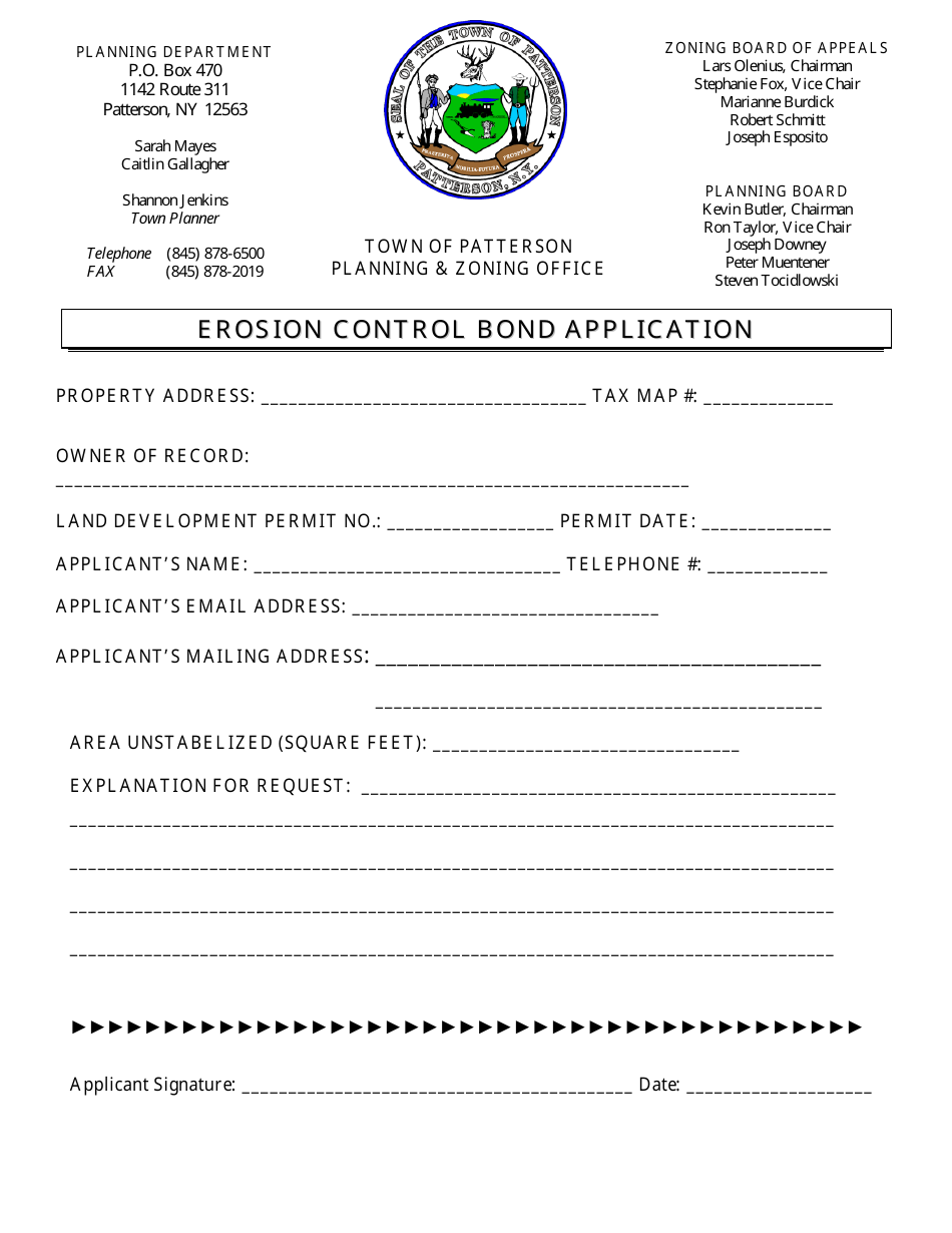 Town of Patterson, New York Erosion Control Bond Application - Fill Out