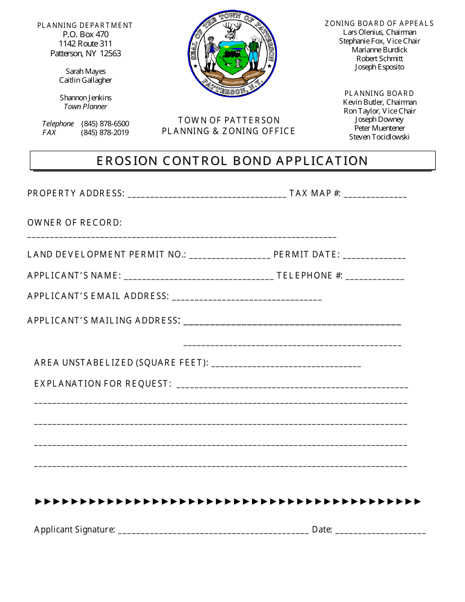 Erosion Control Bond Application - Town of Patterson, New York, Page 1