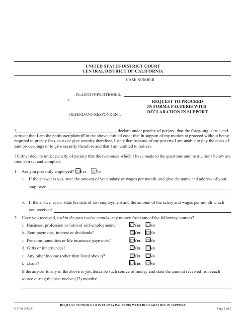 Form CV-60  Printable Pdf