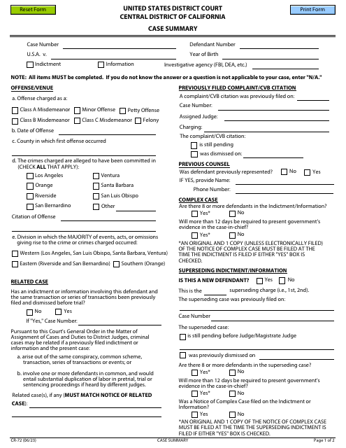 Form CR-72  Printable Pdf