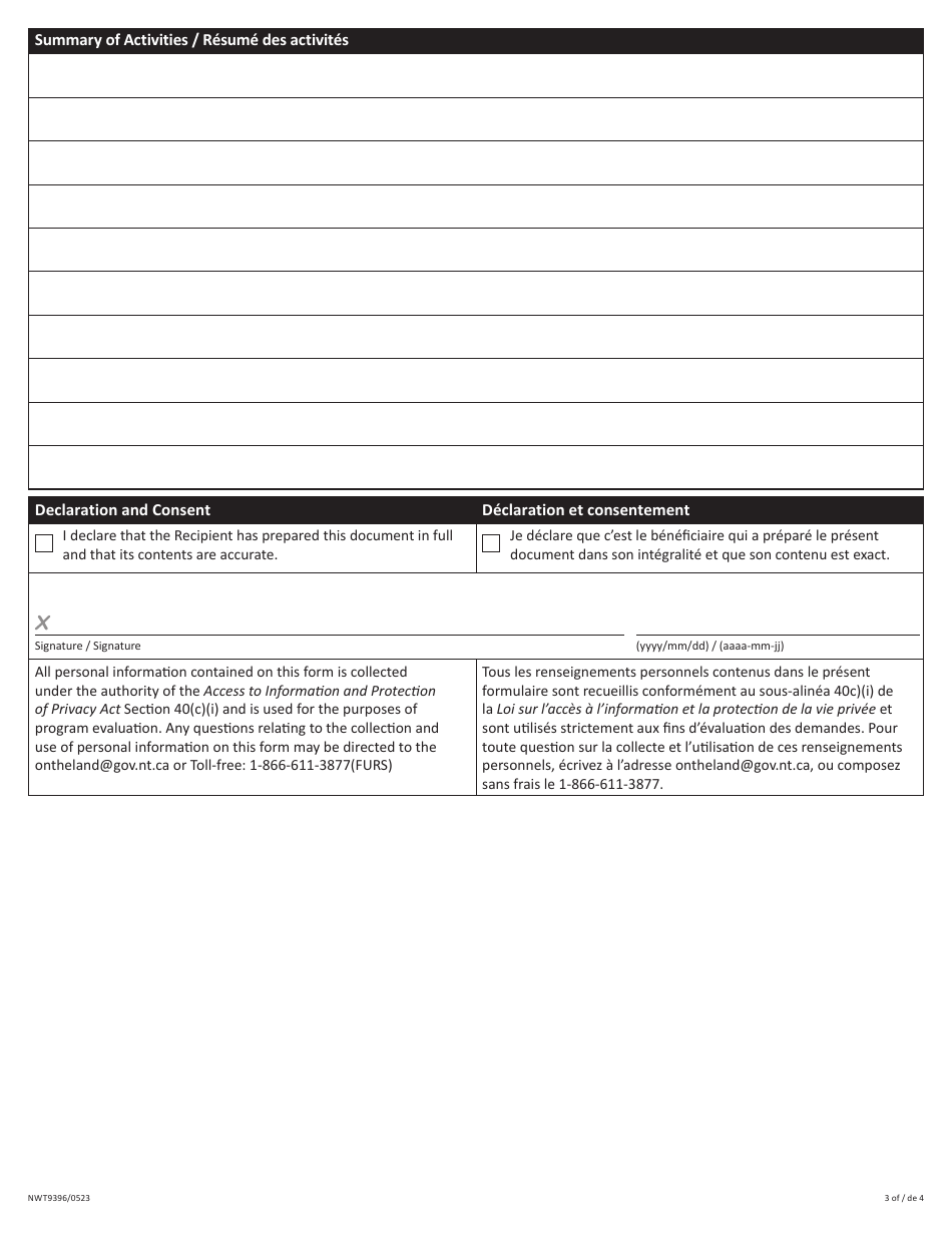 Form NWT9326 Appendix A Chap Intake and Funding Reporting Form - Northwest Territories, Canada (English / French), Page 3
