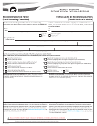 Document preview: Form NWT1606 Recommendation Form (Local Harvesting Committee) - Northwest Territories, Canada (English/French)