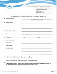 Document preview: Form SRBP R1 Application for Registration as a Retailer - Northwest Territories, Canada