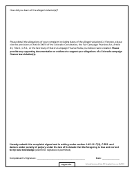 Campaign Finance Complaint Form - Colorado, Page 2