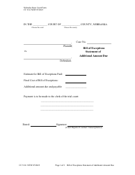 Document preview: Form CC9:16 Bill of Exceptions Statement of Additional Amount Due - Nebraska