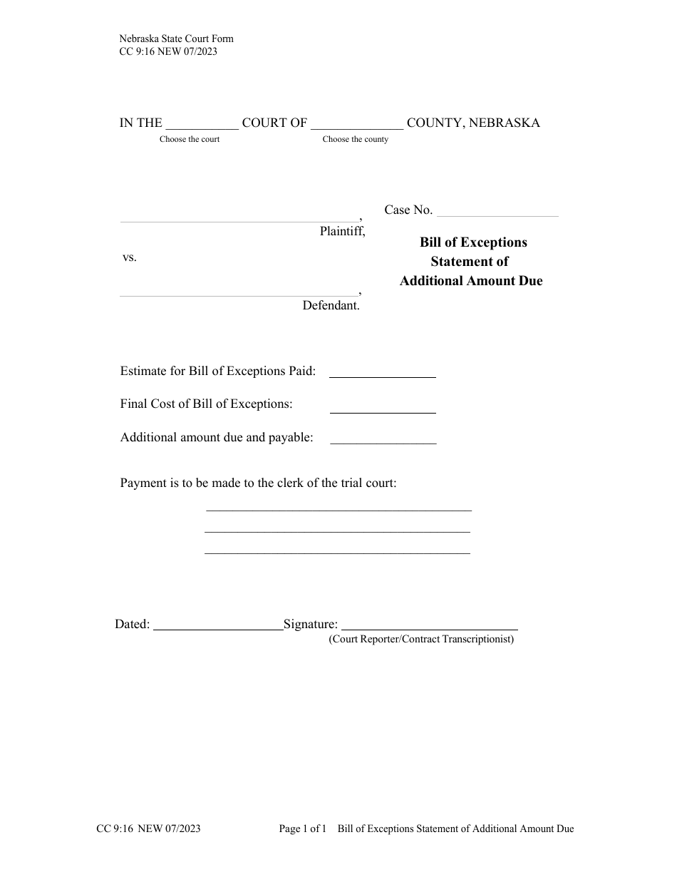 Form CC9:16 - Fill Out, Sign Online and Download Fillable PDF, Nebraska ...