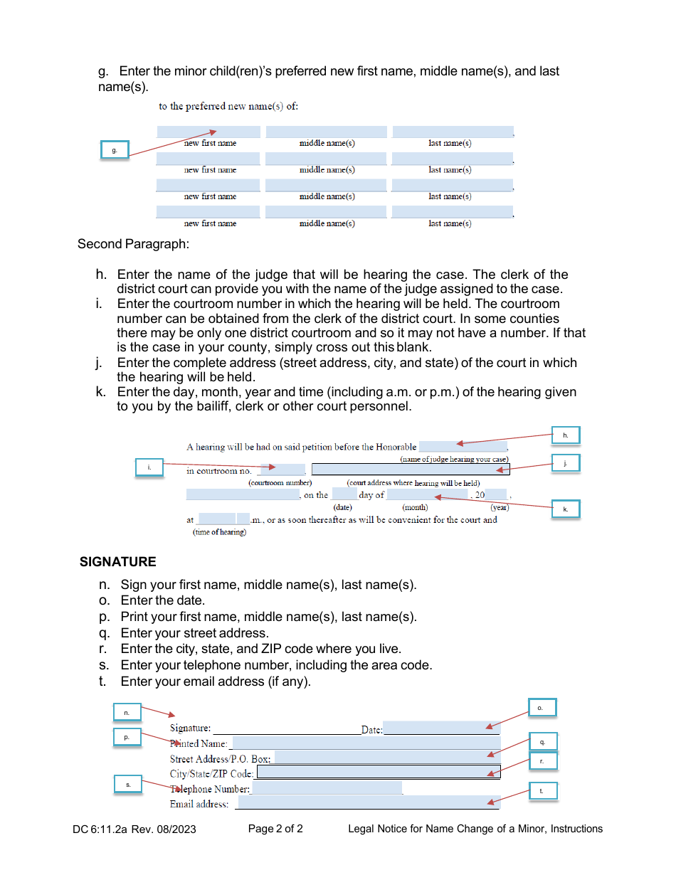 Instructions for Form DC6:11.2 Legal Notice for Name Change of a Minor Child or Children - Nebraska, Page 2
