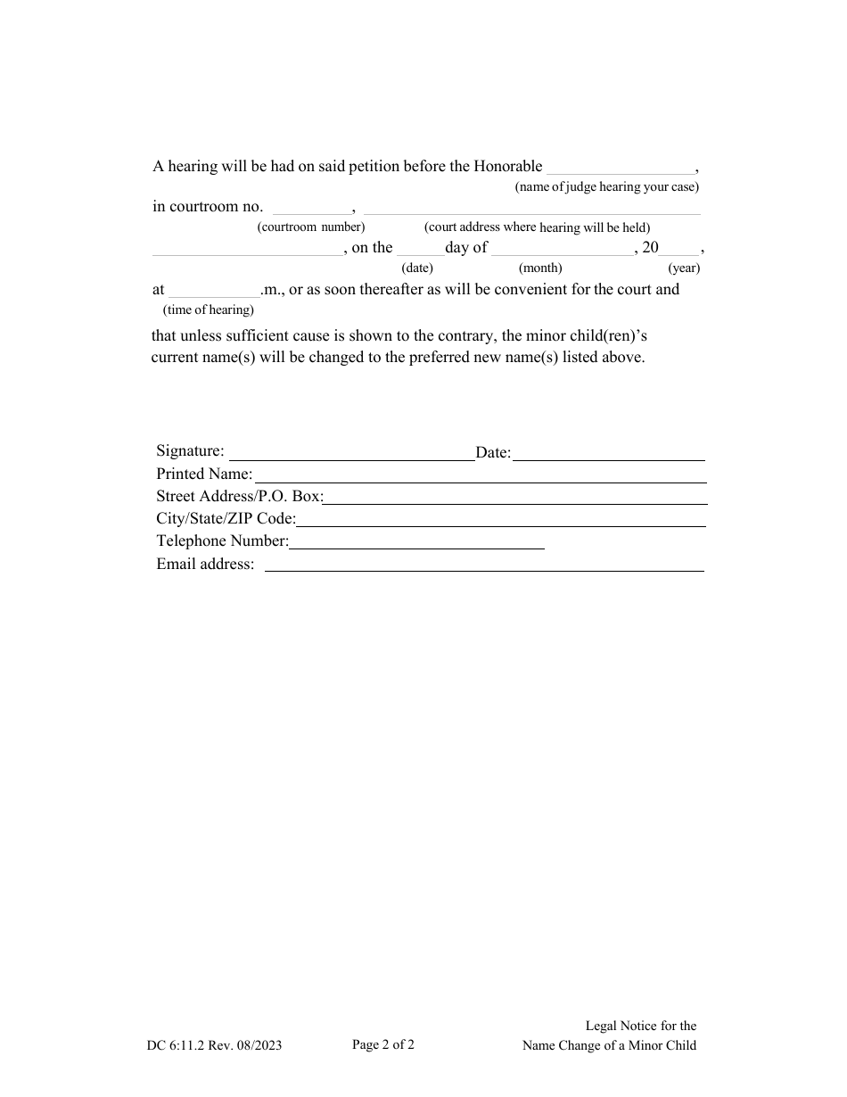 Form DC6:11.2 Legal Notice for Name Change of a Minor Child - Nebraska, Page 2
