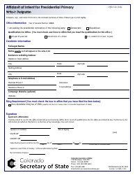 Document preview: Affidavit of Intent for Presidential Primary - Write-In Designation - Colorado