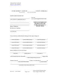 Document preview: Form DC6:11.4 Notice to Parent of Hearing for the Name Change of a Minor Child - Nebraska