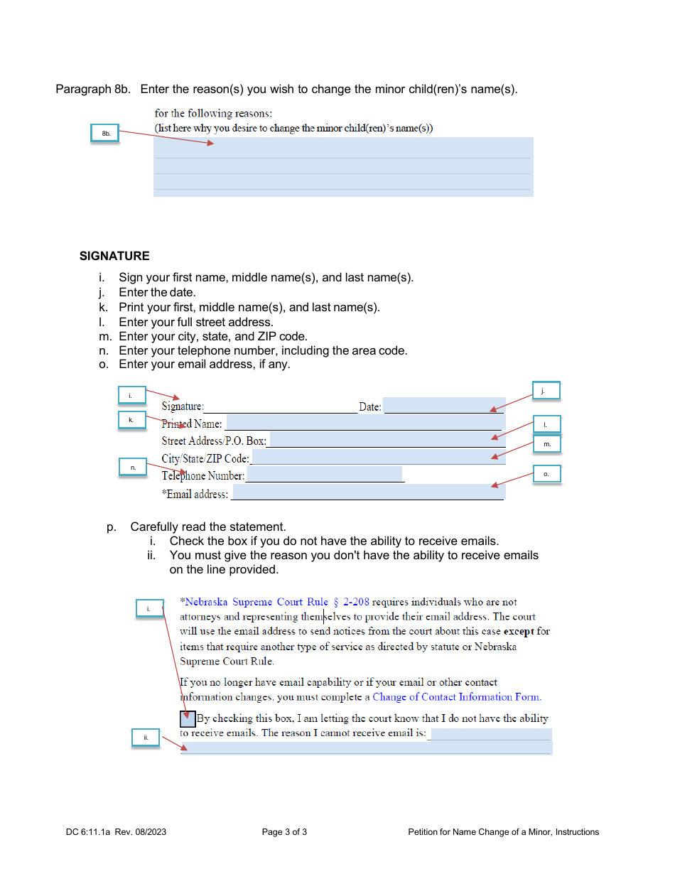 Instructions for Form DC6:11.1 Petition or Name Change of a Minor Child or Children - Nebraska, Page 3