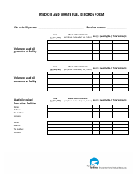 Used Oil and Waste Fuel Records Form - Northwest Territories, Canada