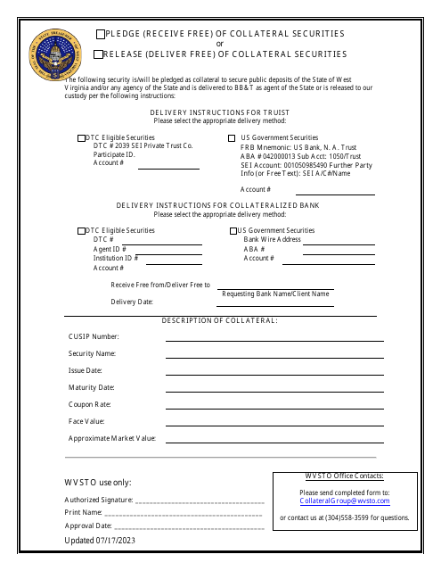 Collateral Pledge or Release Form - West Virginia