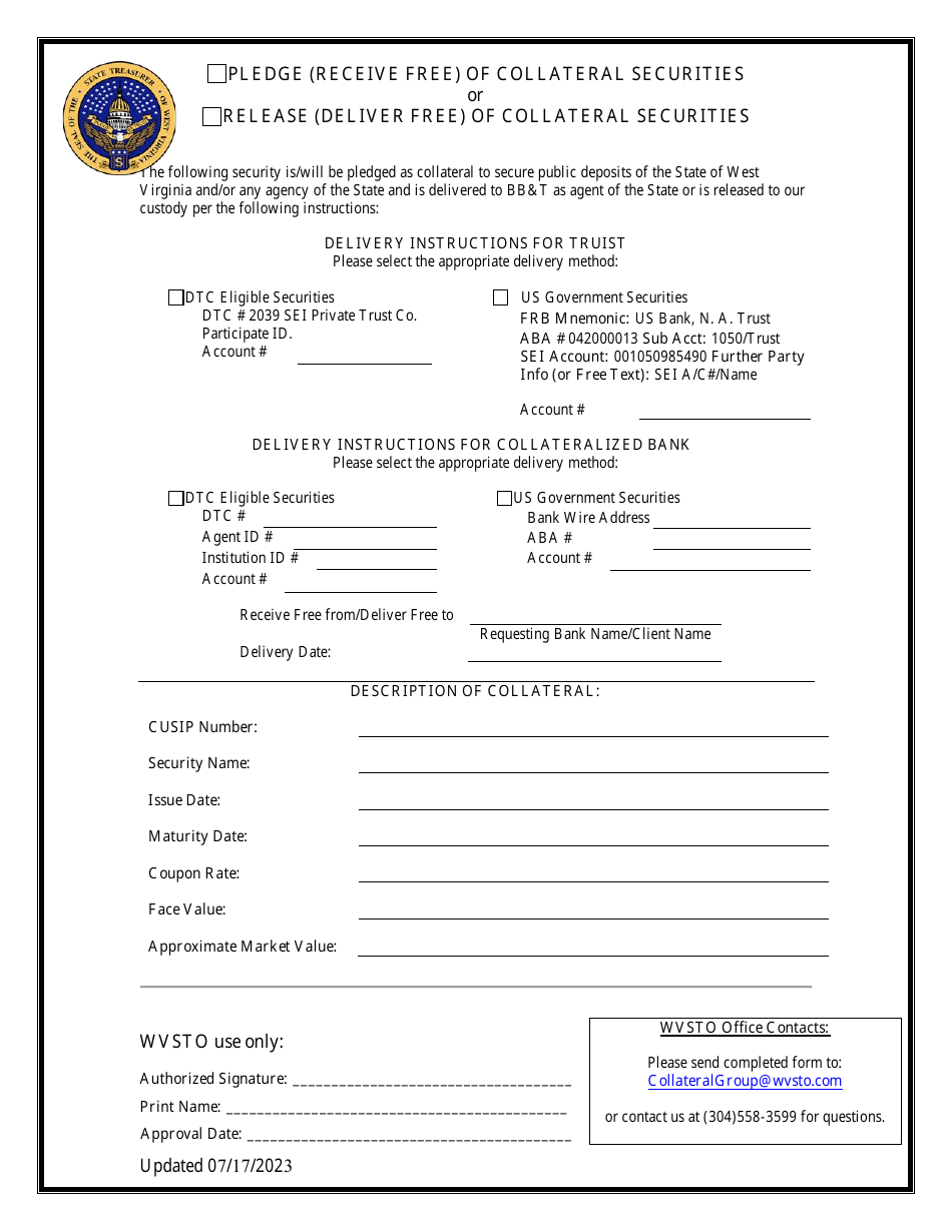 Collateral Pledge or Release Form - West Virginia, Page 1