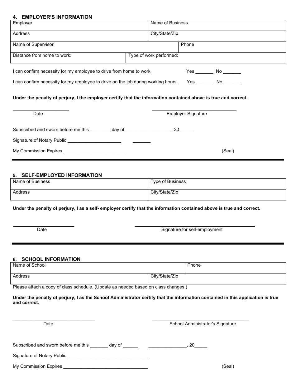 Restricted Work / School Permit Application - South Dakota, Page 3
