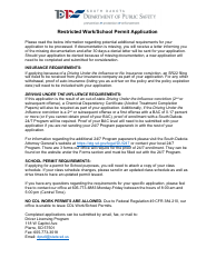 Document preview: Restricted Work/School Permit Application - South Dakota