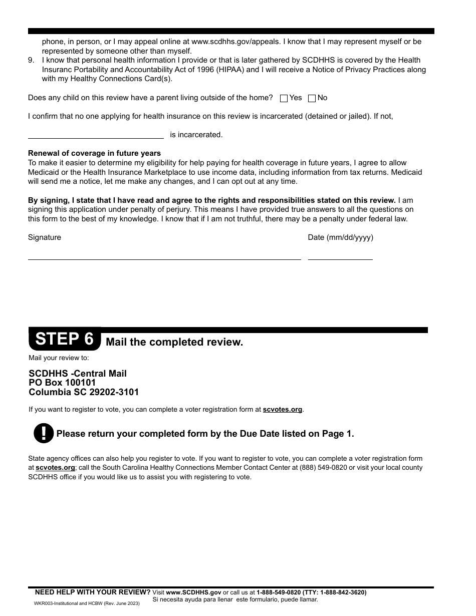 Form WKR003 Annual Review Form - Institutional and Hcbw - South Carolina, Page 12