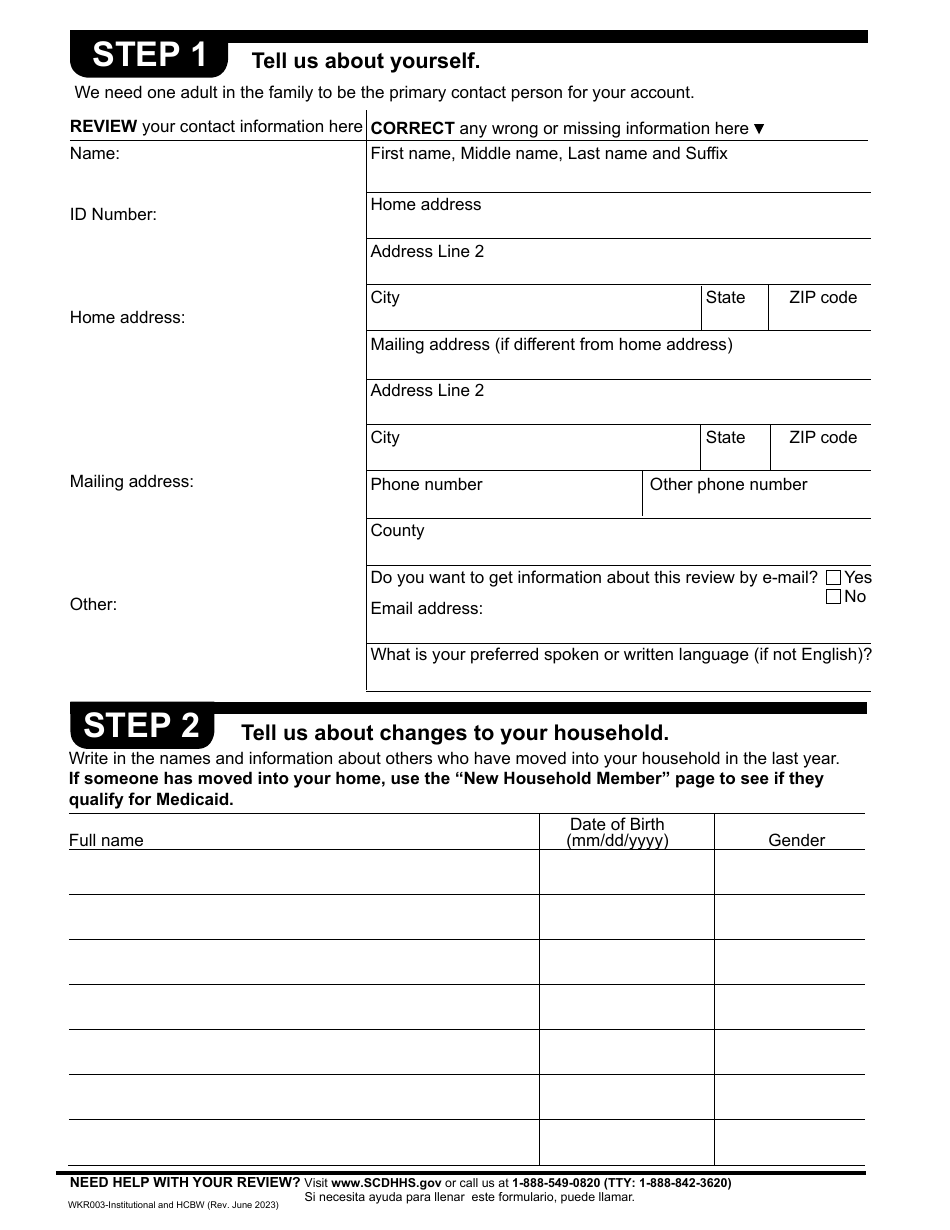 Form WKR003 Annual Review Form - Institutional and Hcbw - South Carolina, Page 3