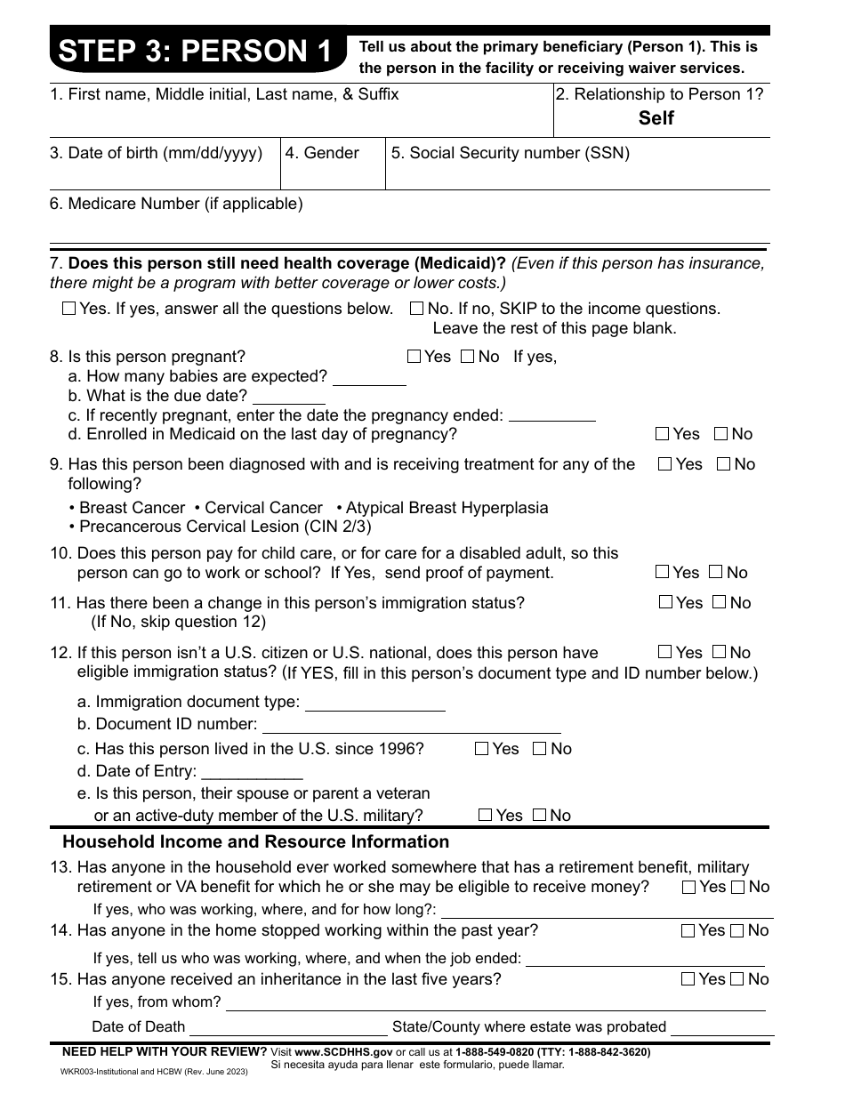 Form WKR003 Annual Review Form - Institutional and Hcbw - South Carolina, Page 5
