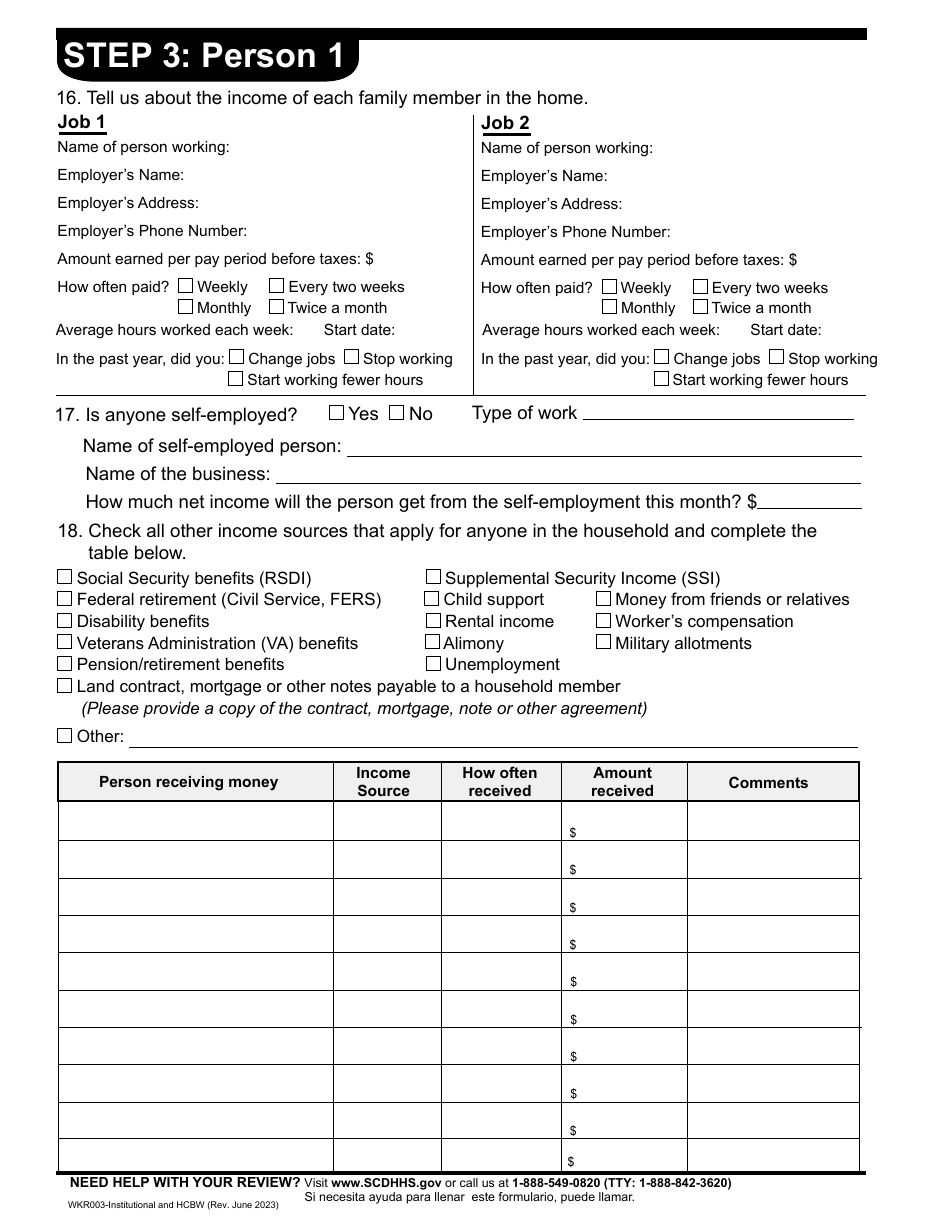 Form WKR003 Annual Review Form - Institutional and Hcbw - South Carolina, Page 6
