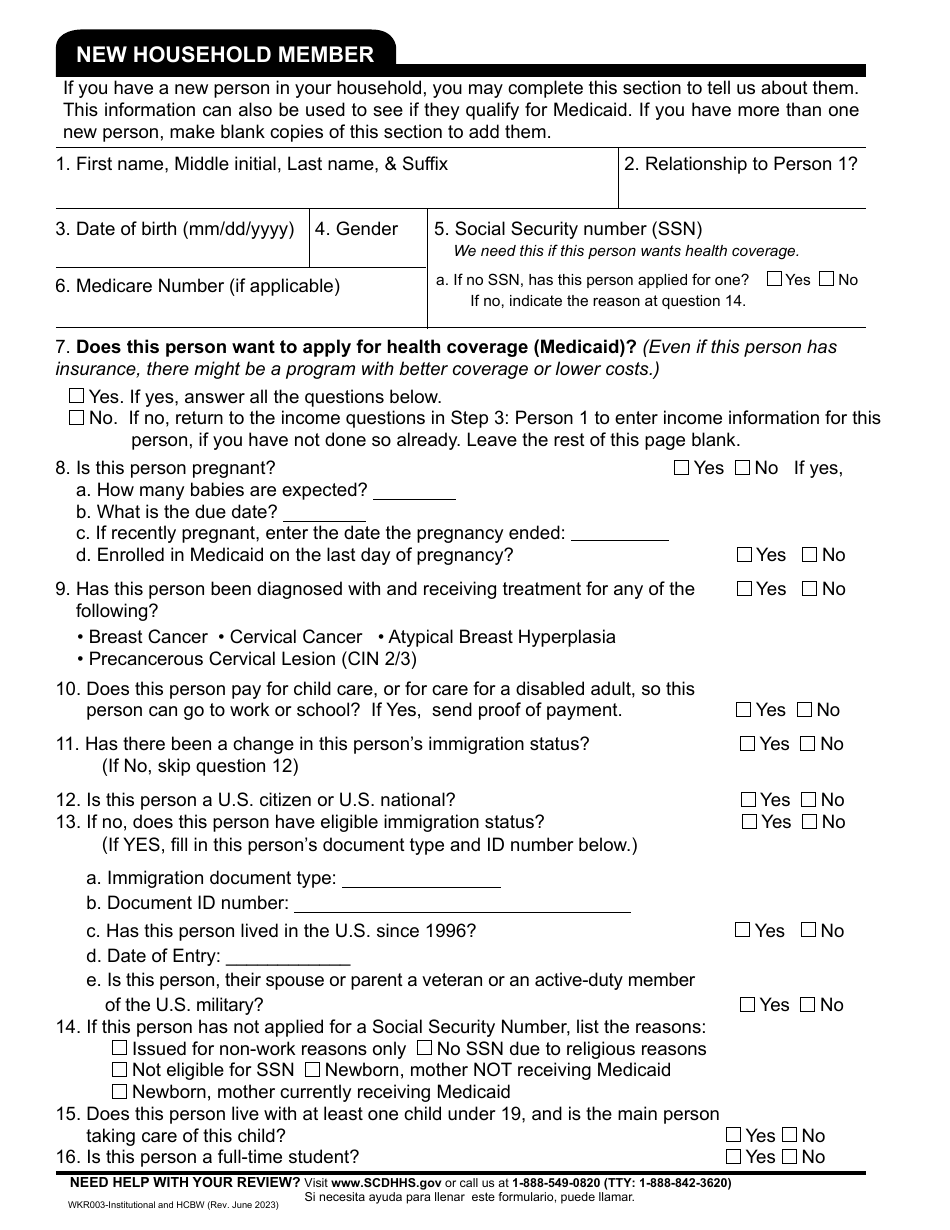Form WKR003 Annual Review Form - Institutional and Hcbw - South Carolina, Page 9