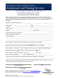 Document preview: National Apprenticeship Program Information for the Eligible Training Provider List (Etpl) - Alaska