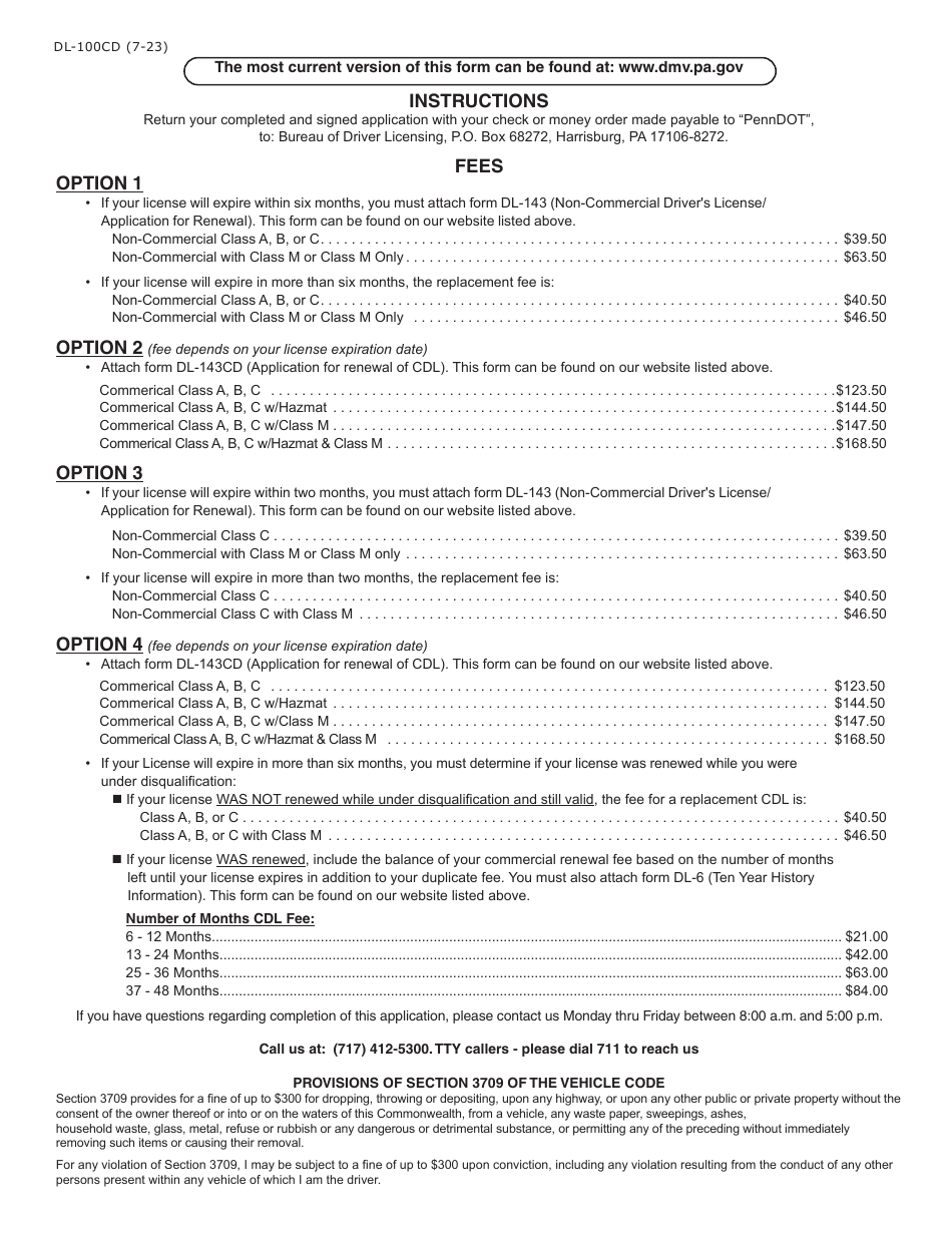 Form DL-100CD Download Fillable PDF Or Fill Online Application For ...