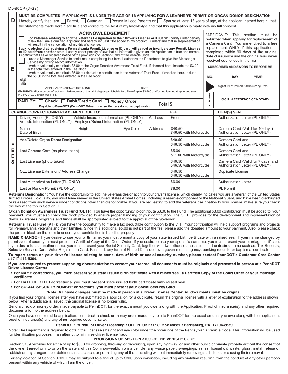 Form DL80OP Download Fillable PDF or Fill Online Application for