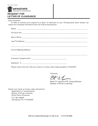 Document preview: Form DL-130 Request for Letter of Clearance - Pennsylvania