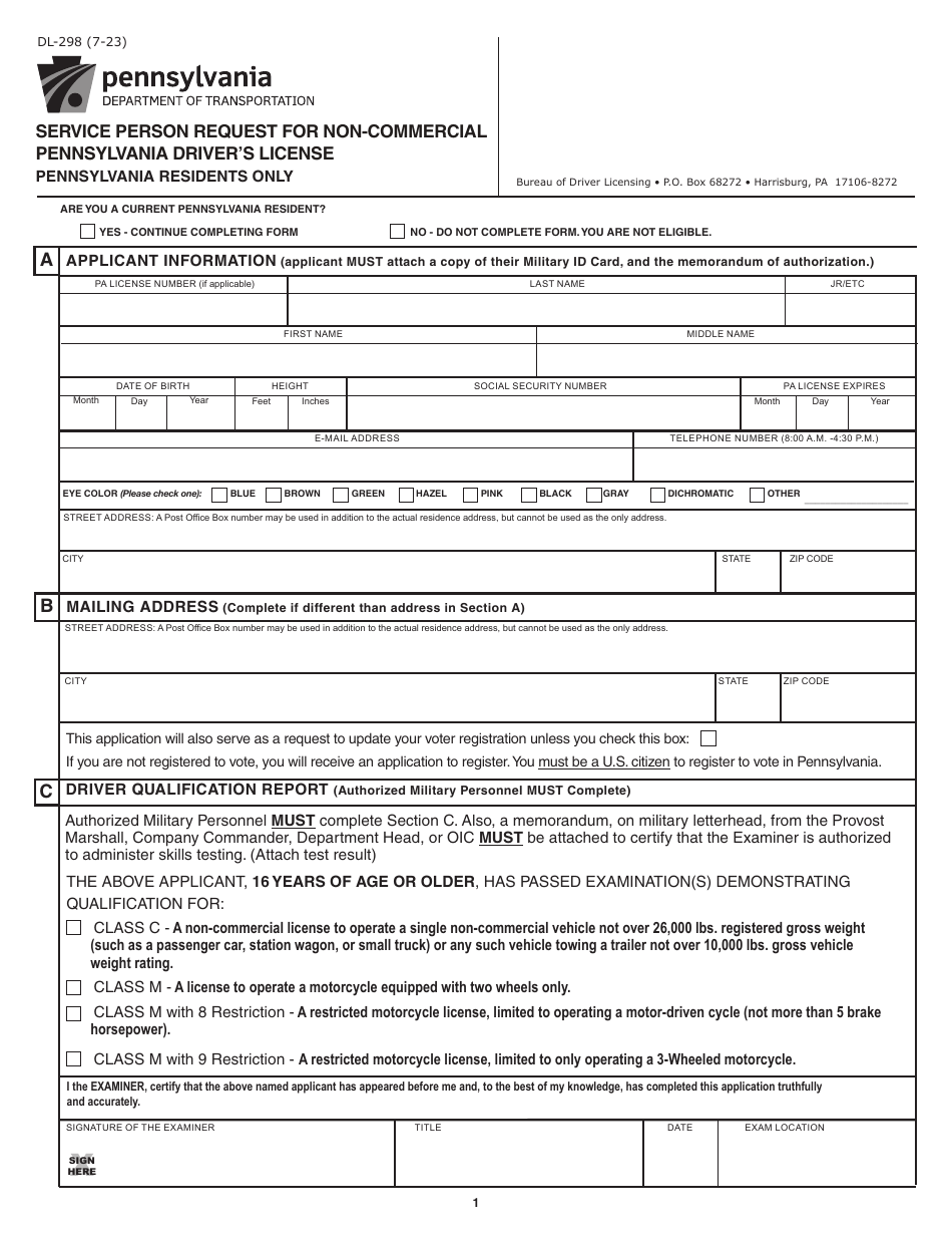 Form DL-298 Download Fillable PDF or Fill Online Service Person Request ...