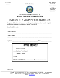 Document preview: Duplicate Nta Driver Permit Request Form - Nevada