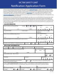 Document preview: Notification Application Form - Victim Safety Unit - British Columbia, Canada