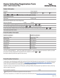 Document preview: Home Schooling Registration Form - Nova Scotia, Canada, 2024